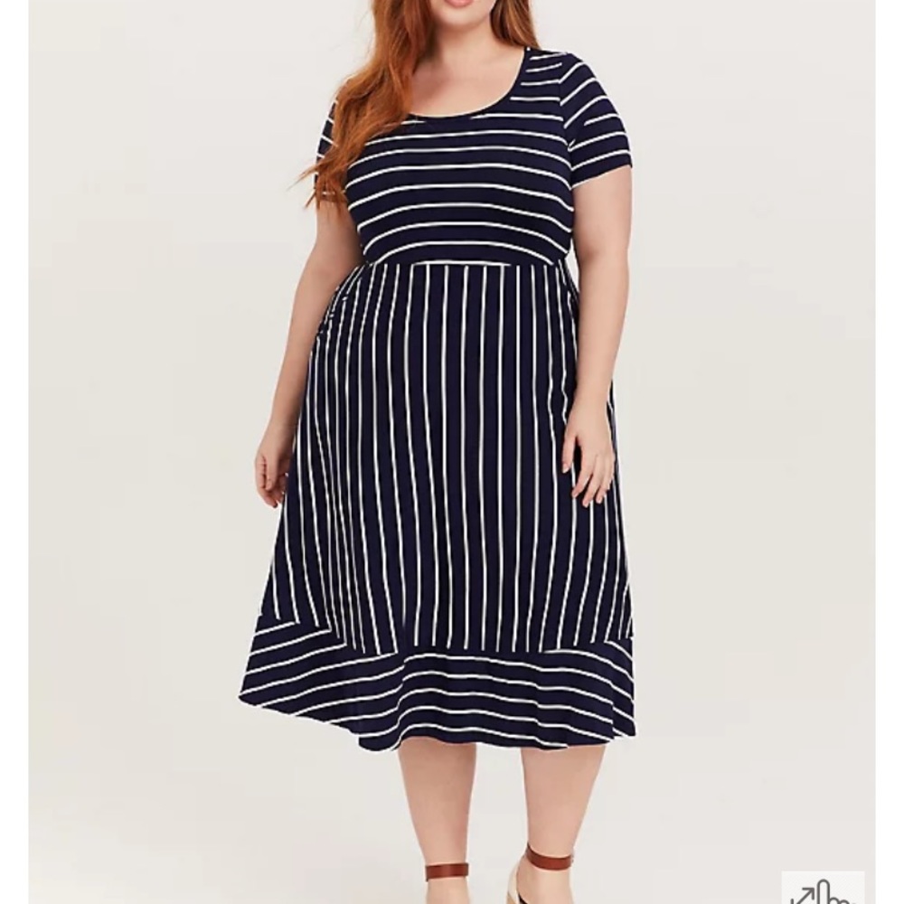 Torrid Super soft navy and white stripe dress with POCKETS!